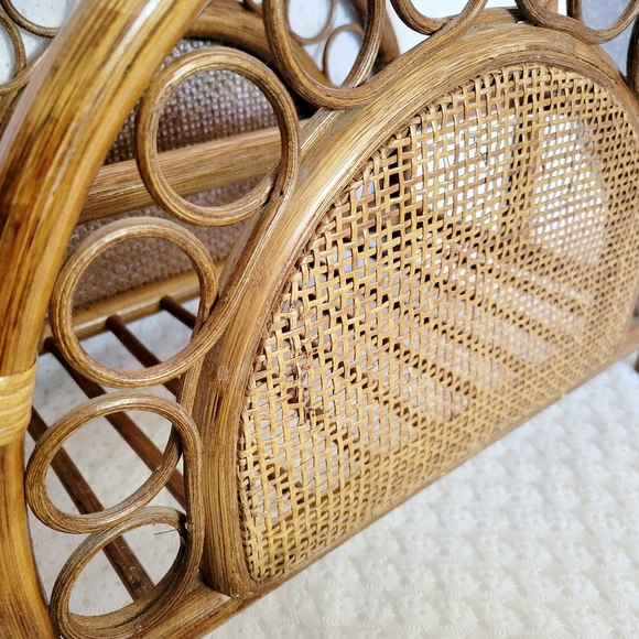 Vintage Wicker Rattan Bamboo Magazine Rack - Picture 3 of 9